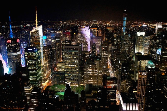 Photo taken from the Empire State Building, Manhattan, New York, with Times Square on the left. 